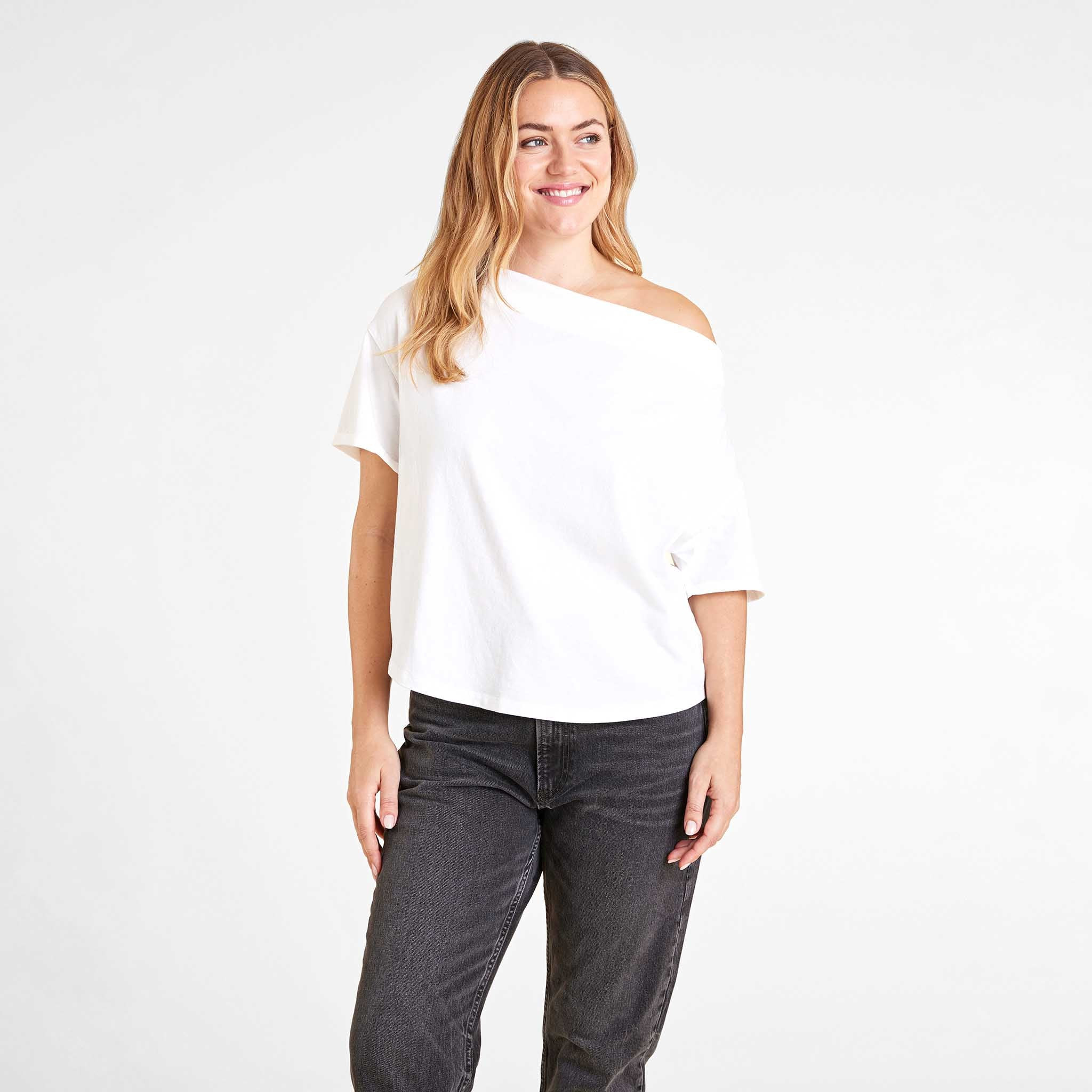 Vintage Cotton Off The Shoulder T-Shirt | White | Nuuds US