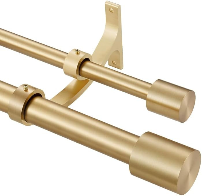 Warm Gold Double Curtain Rods 72-144" (6-12ft), Decorative Double Drapery Rod with Cap Finials, 1... | Amazon (US)