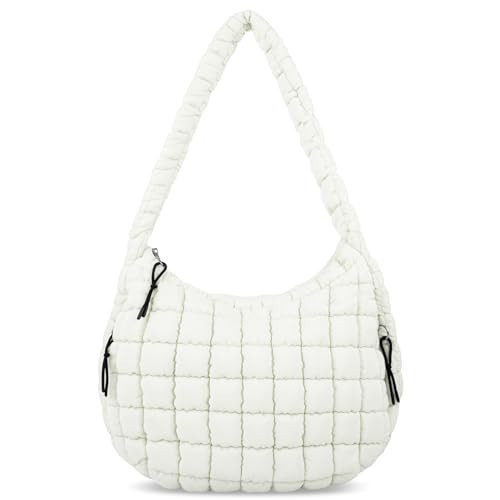 izuzta Large Quilted Puffer Tote Bag Puffy Crossbody Shoulder Bag, Lightweight Soft Nylon Quilted Oversized Padding Hobo Tote Bag Handbags Puff Purse Carryall Gym Bag Trendy Tote for Women(Beige) | Amazon (US)
