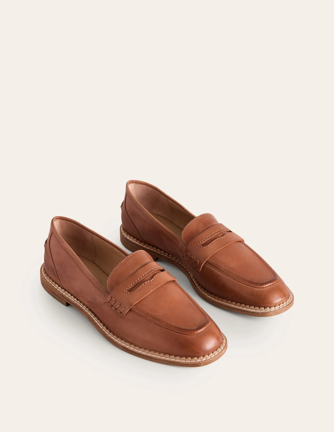 Nya Penny Loafers-Tan Burnished Leather | Boden UK