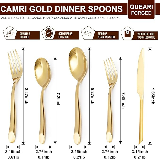 Gold 20-Piece Silverware Set with Wave Handle, Forged Stainless Steel Flatware Set, Cutlery Set M... | Amazon (US)