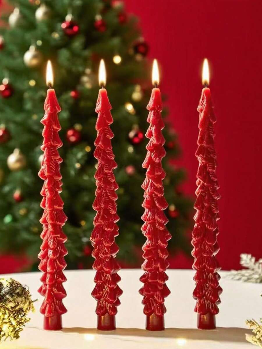 Joivida 4 peças/Conjunto de Velas Perfumadas em Formato de Árvore de Natal, Decoração de Árv... | SHEIN