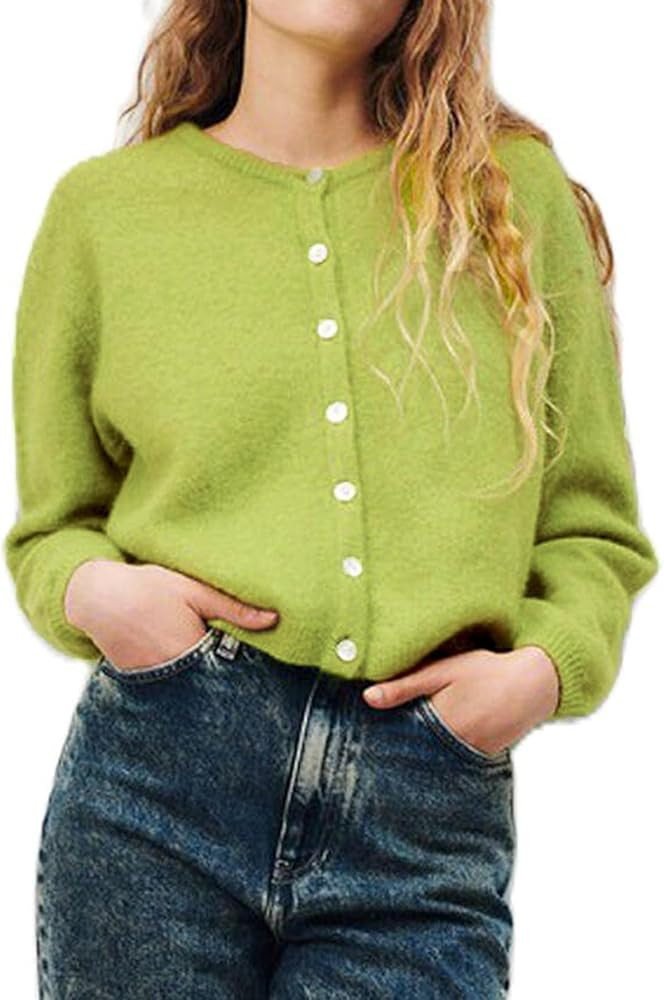 Women's Casual Cardigan Sweater Button Down Crewneck Soft Knit Lightweight Going Out Pullover Top... | Amazon (US)