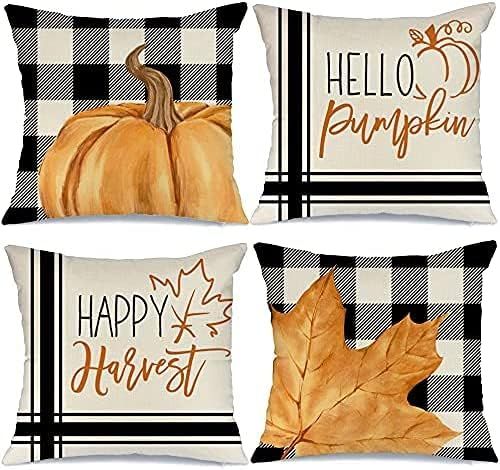 AENEY Fall Pillow Covers 18x18 Set of 4 for Fall Decor Buffalo Plaid Pumpkin Maple Leaf Fall Pill... | Amazon (US)