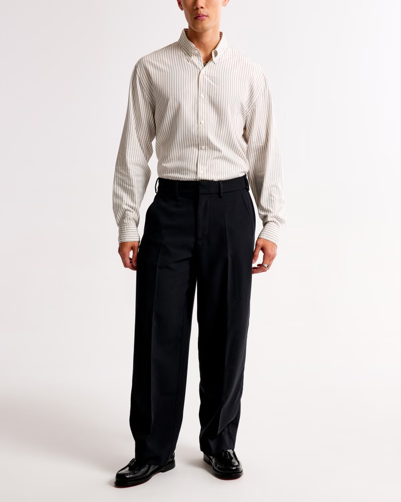 Long-Sleeve Cupro Button-Up Shirt | Abercrombie & Fitch (US)