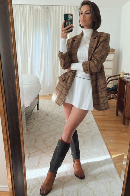 Today’s transitional fall outfit with knee boots and a plaid blazer. 

#LTKunder100 #LTKSeasonal