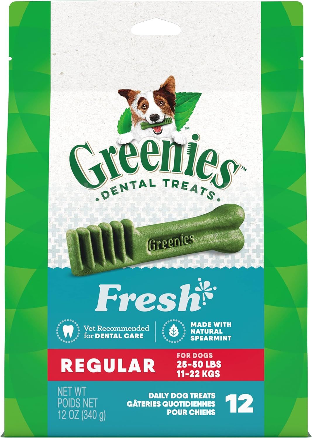 GREENIES Regular Natural Dog Dental Care Chews Oral Health Dog Treats Fresh Flavor, 12 oz. Pack (... | Amazon (US)