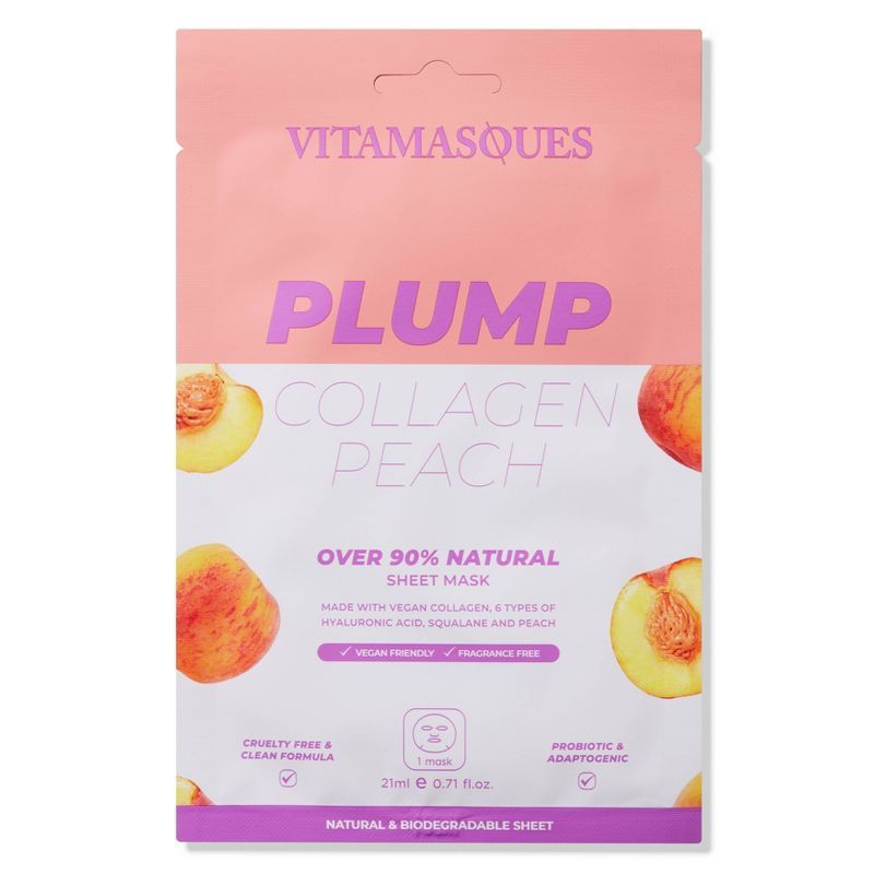 Vitamasques Plump Collagen Peach Biodegradable Sheet Mask & Eco Pouch - 0.71 fl oz | Target