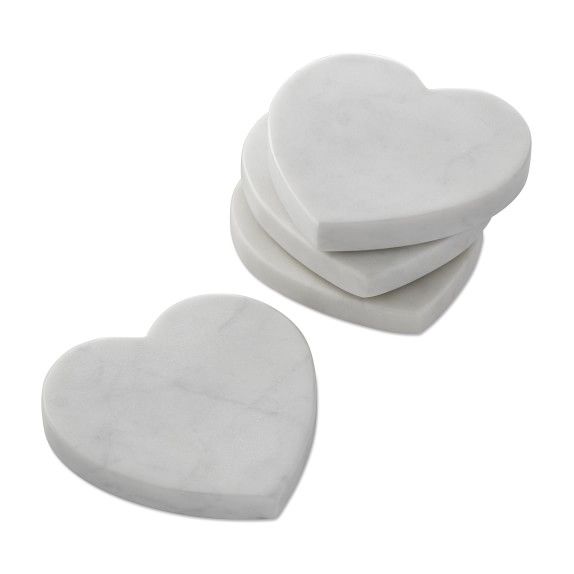White Marble Heart Coasters, Set of 4 | Williams-Sonoma