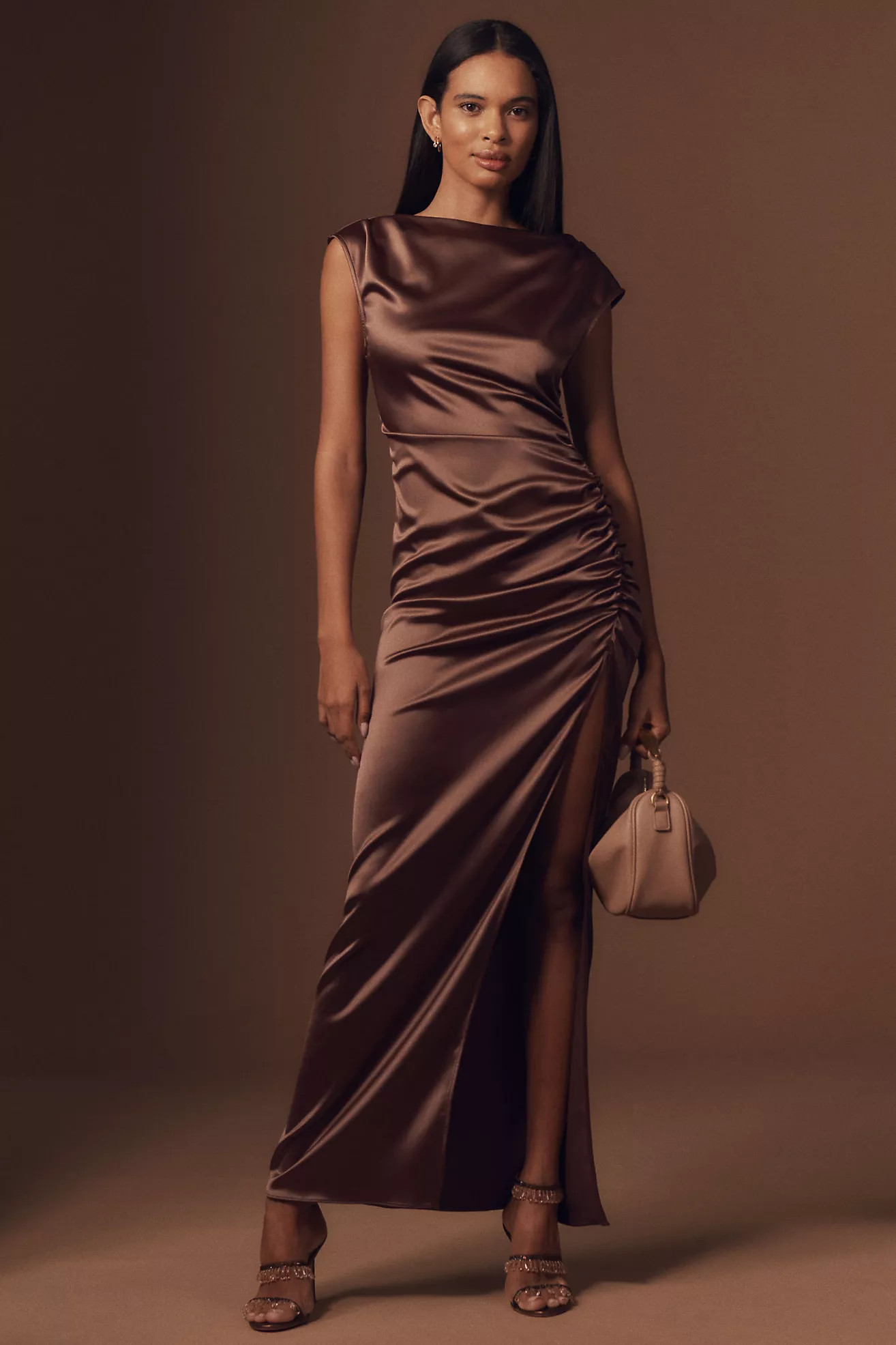 BHLDN Francesca High-Neck Stretch Satin Maxi Dress | Anthropologie (US)