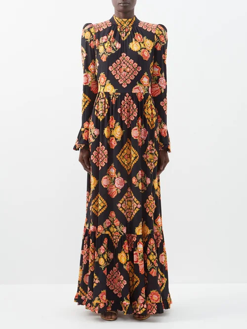 La DoubleJ - Visconti Tile-print Crepe Maxi Dress - Womens - Black Print | Matches (US)