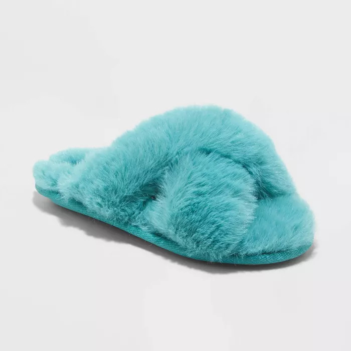 Girls' Brooklyn Crossband Fur Slippers - Cat & Jack™ | Target