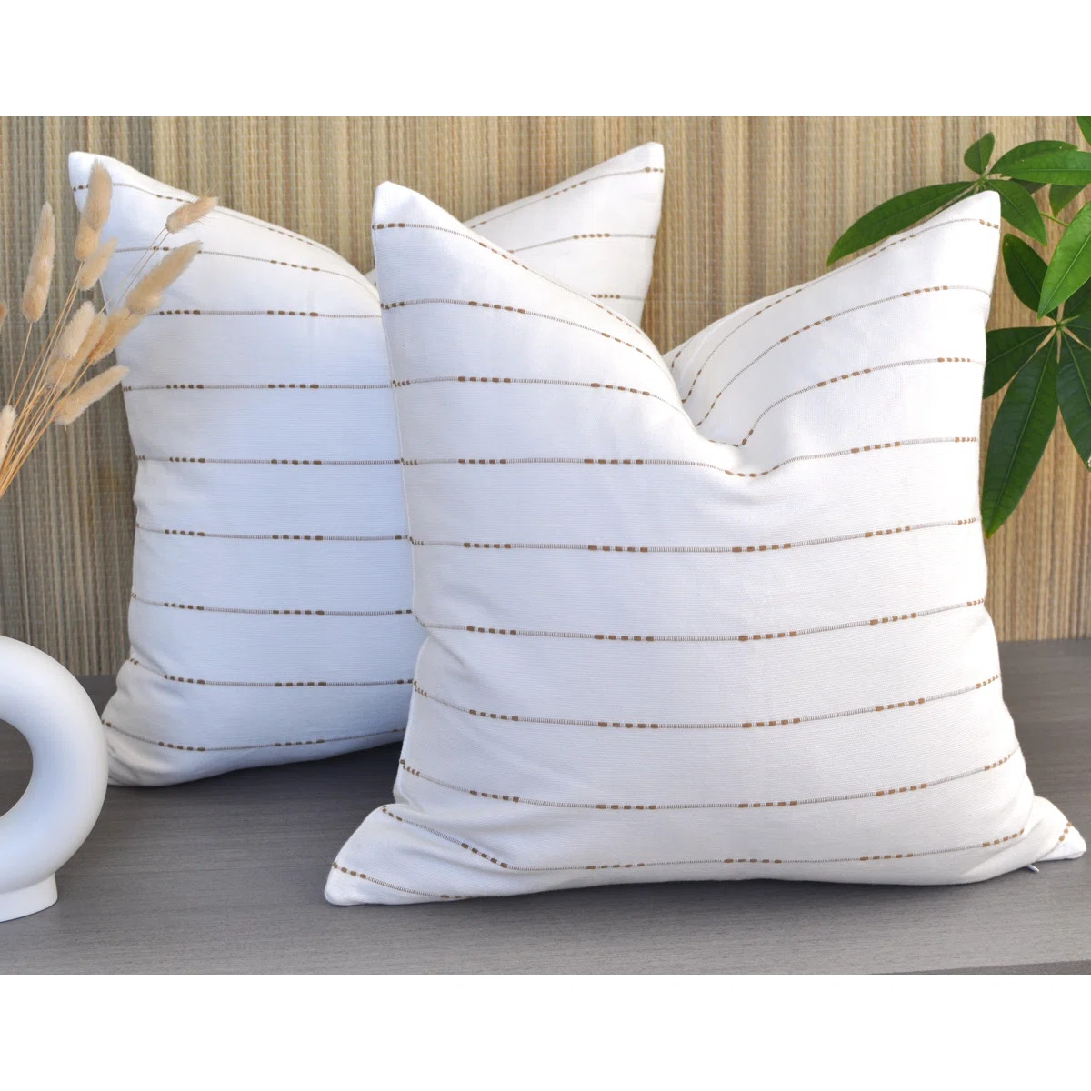 Striped Throw Pillow, Cotton Cushion With Woven Stripes (Set of 2) | Wayfair North America