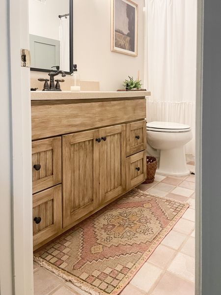 Guest bathroom decor & styling
Vintage Turkish rug dupe
Weathered wood finish vanity
Custom oil rubbed bronze bathroom hardware



#LTKunder50 #LTKhome #LTKSeasonal