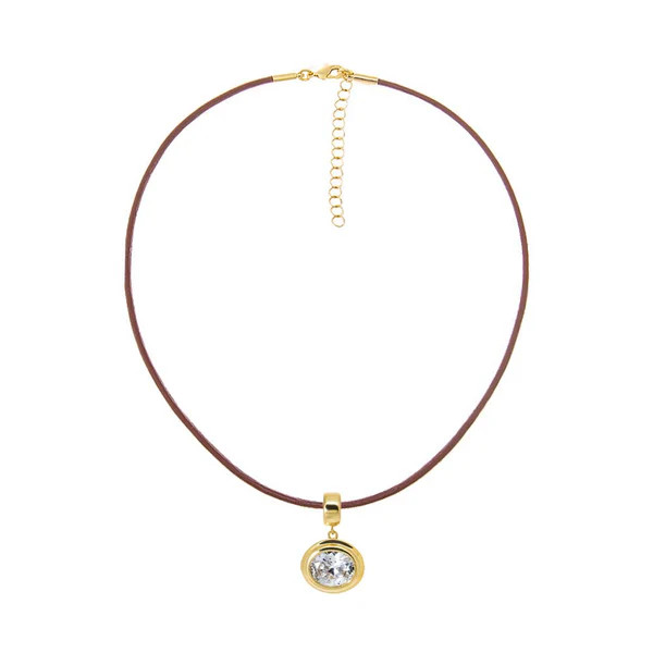 Colored CZ Oval Bezel Pendant & Rope Chain Choker Necklace | Adina Eden