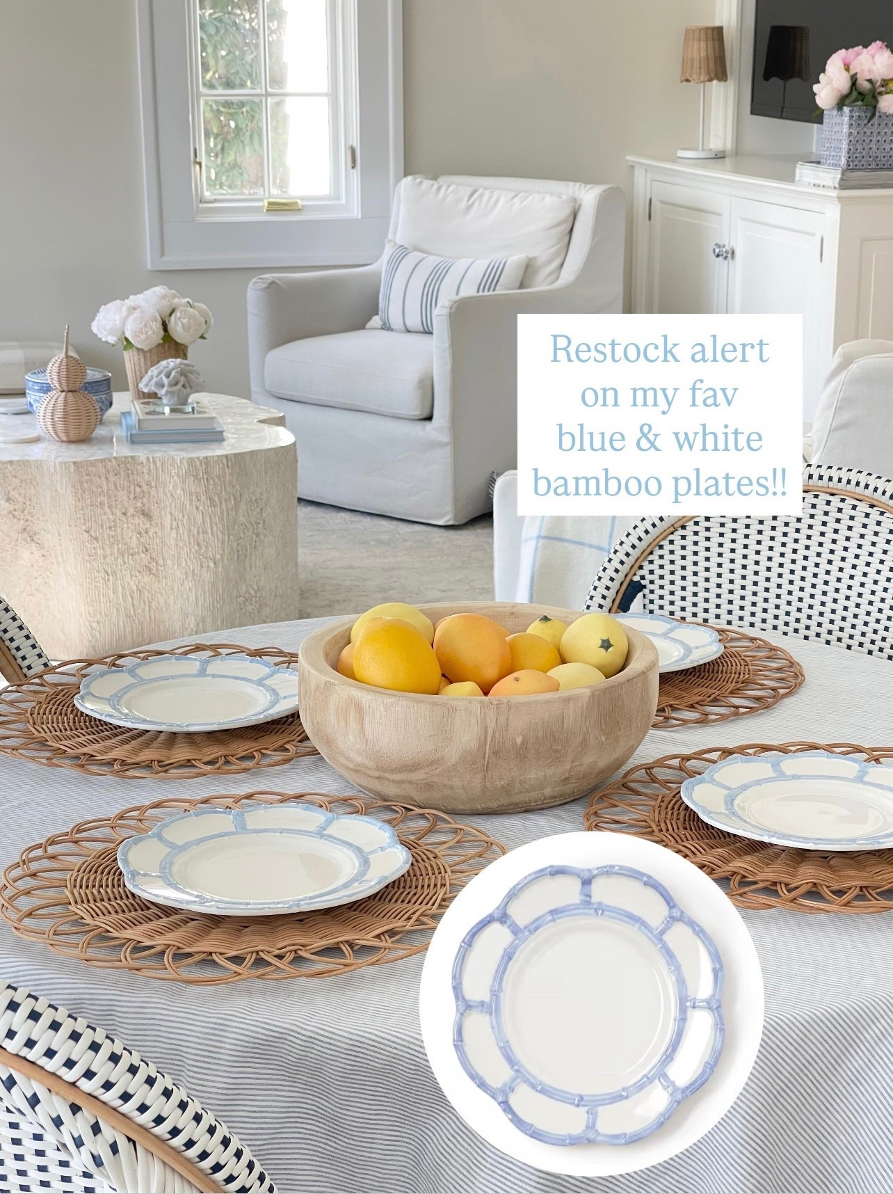 Favorite dishes in our house!! The most beautiful cornflower blue & white bamboo plates are back in stock and perfect for year round dining! Set of 4 under $50!! 🙌🏻

#LTKHome #LTKFindsUnder50