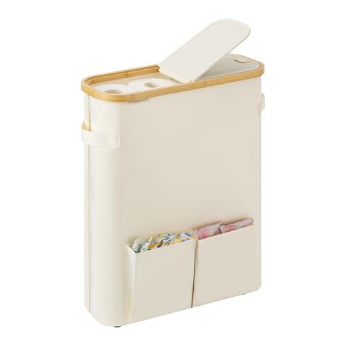 StorageWorks Toilet Paper Storage with Dual Flip Lids, Toilet Paper Holder Basket with Side Pocket, Holds 15 Mega or 20 Regular Rolls, Paper Storage Container for Bathroom, Large, Beige | Amazon (US)