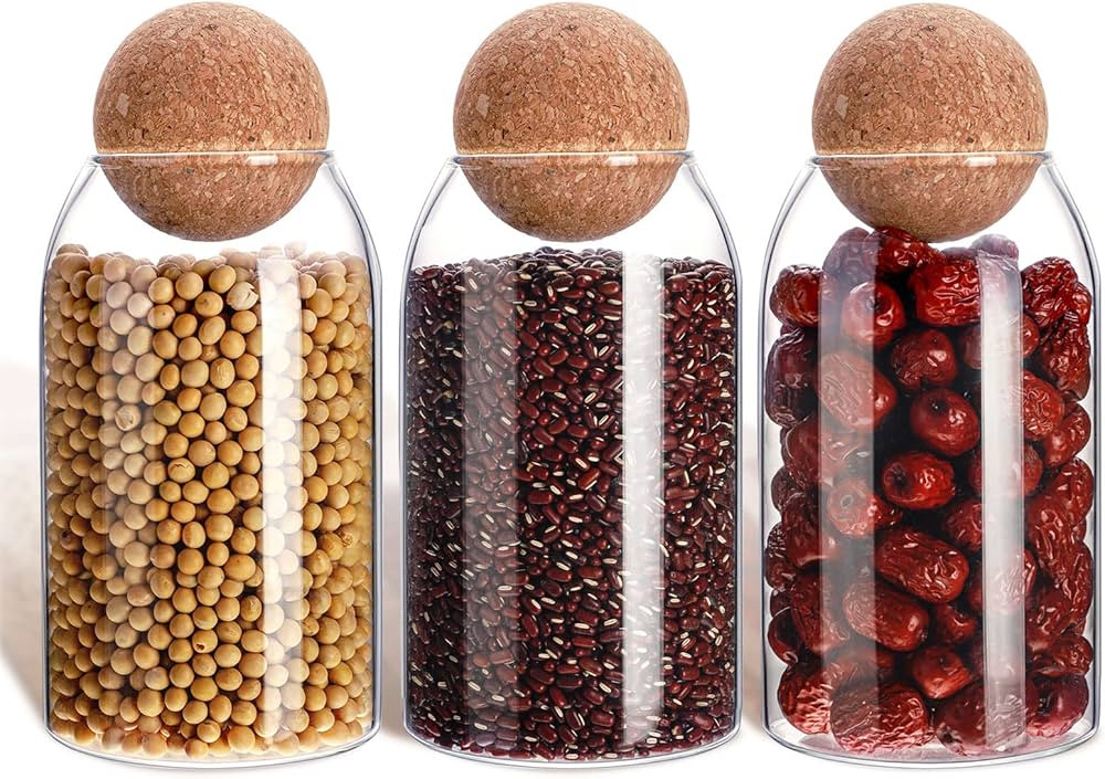 3 Pcs Cork Glass Jar Glass Bottle Sealed Jar Nut Storage Jar Coffee Bean Jar Glass Container with... | Amazon (US)