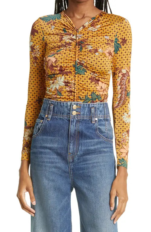 Ulla Johnson Eileen Floral Long Sleeve Top in Amber at Nordstrom, Size Large | Nordstrom