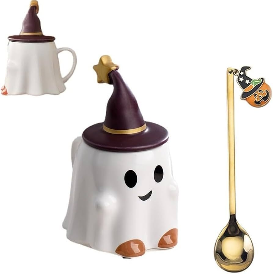 Ghost Mug, Halloween Ghost Mug, Ghost Coffee Mug 14 Oz, Ceramic Coffee Mug with Handle and Spoon ... | Amazon (US)