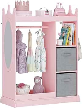 UTEX Kids Armoire Wardrobe Closet with Mirror and Storage Bin, Pink, 33.4 in W x 15.75 in D x 44.... | Amazon (US)