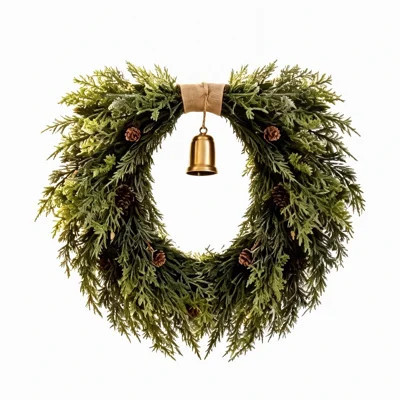21.6 Inch Heart-Shaped Wreath for Front Door – Faux Greenery with Rustic Bell – Waterproof & Fade-Resistant Christmas Decor for Porch, Holiday Wall or | Wayfair North America