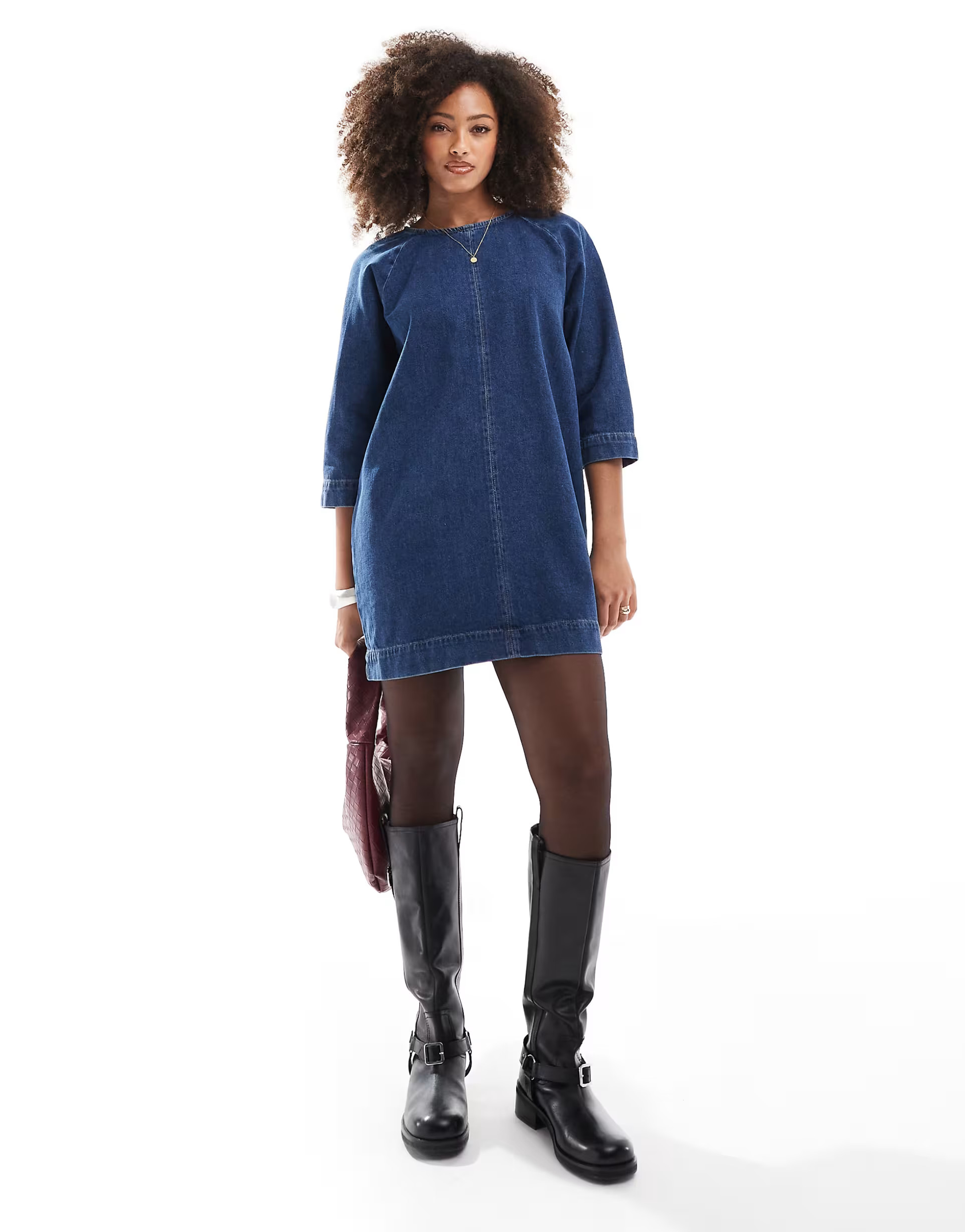 ASOS DESIGN denim tie-back boxy dress in mid blue | ASOS (Global)