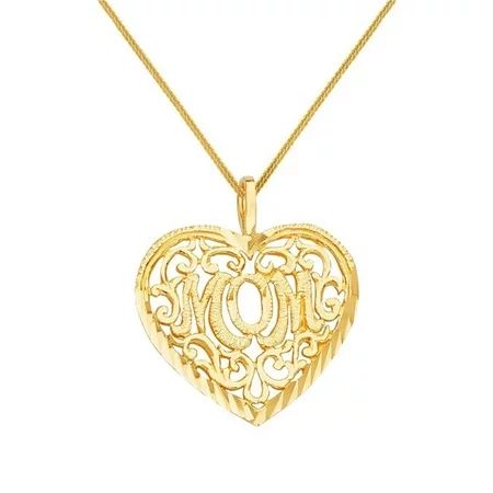 Precious Stars PT1831-CH193-24 24 in. 14K Yellow Gold Filigree Heart Mom Mothers Day Pendant with Sq | Walmart (US)