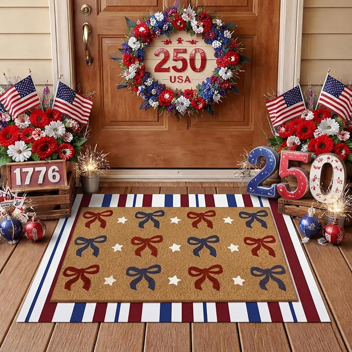 Tinideya 2 Pcs Independence Day Door Mat Patriotic Welcome Non Slip Coir Mats 4th of July Bow Sta... | Amazon (US)