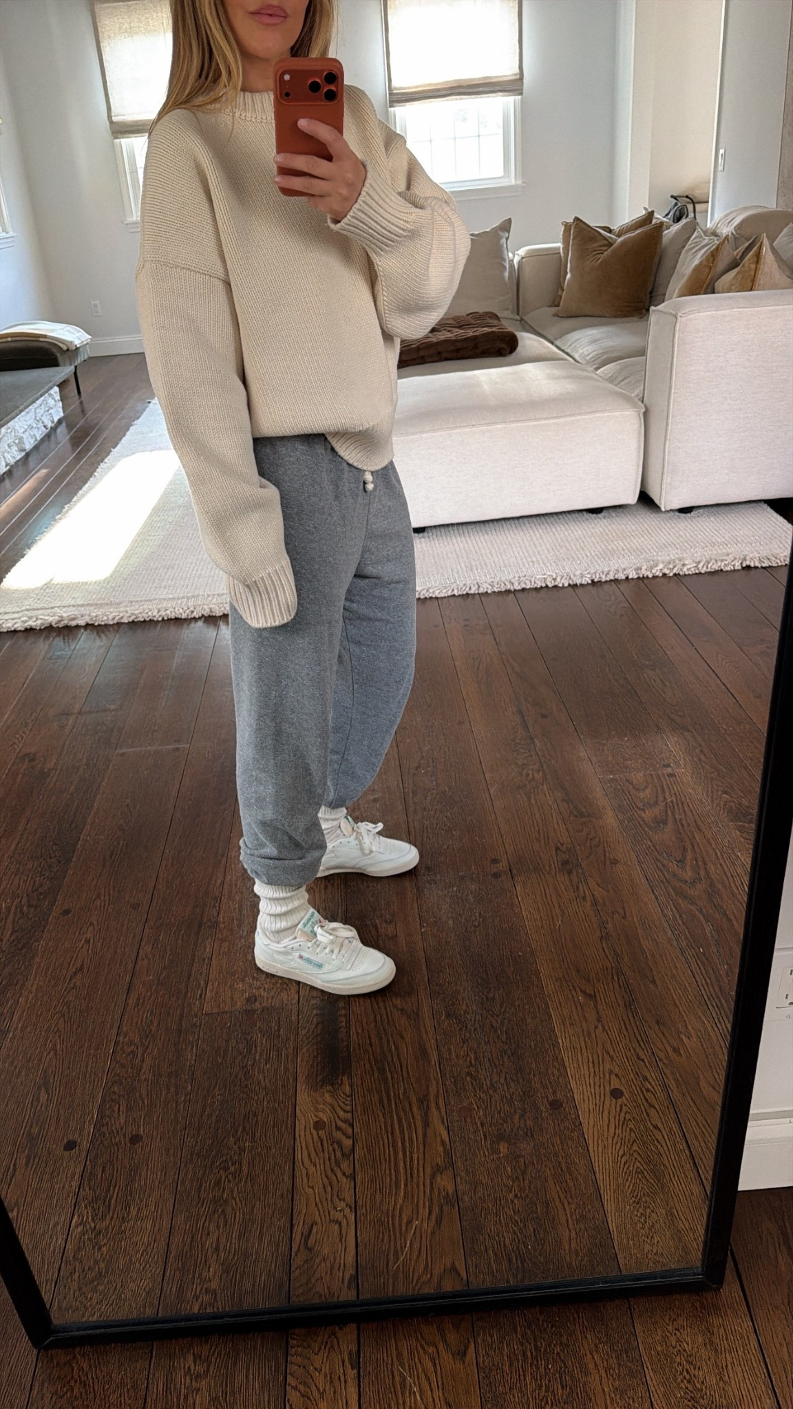Very into these old school Reebok's with all my sweats! 

*Size up they run small 
Sweater old Frankie shop 
Sweats size small 
Jacket small - found a very similiar for less option too!  