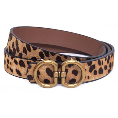 JIEDE Leopard Belts for Women Animal Print Womens Leather Belt Vintage Buckle Ladies Fashion Belt for Jeans Dress (Leopard, M - Fits Waist 33"-37") | Amazon (US)