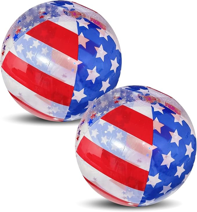 2 Pack Patriotic Beach Balls 20 Inch Inflatable Ball Filled with Stars Confetti 4th of July Summe... | Amazon (US)
