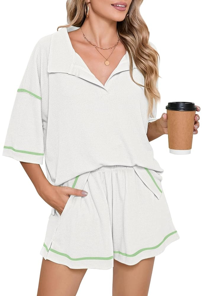 Pink Queen Womens 2 Piece Pajama Sets Short Sleeve Tops Lounge Sets Casual 2 Piece Outfits Summer... | Amazon (US)