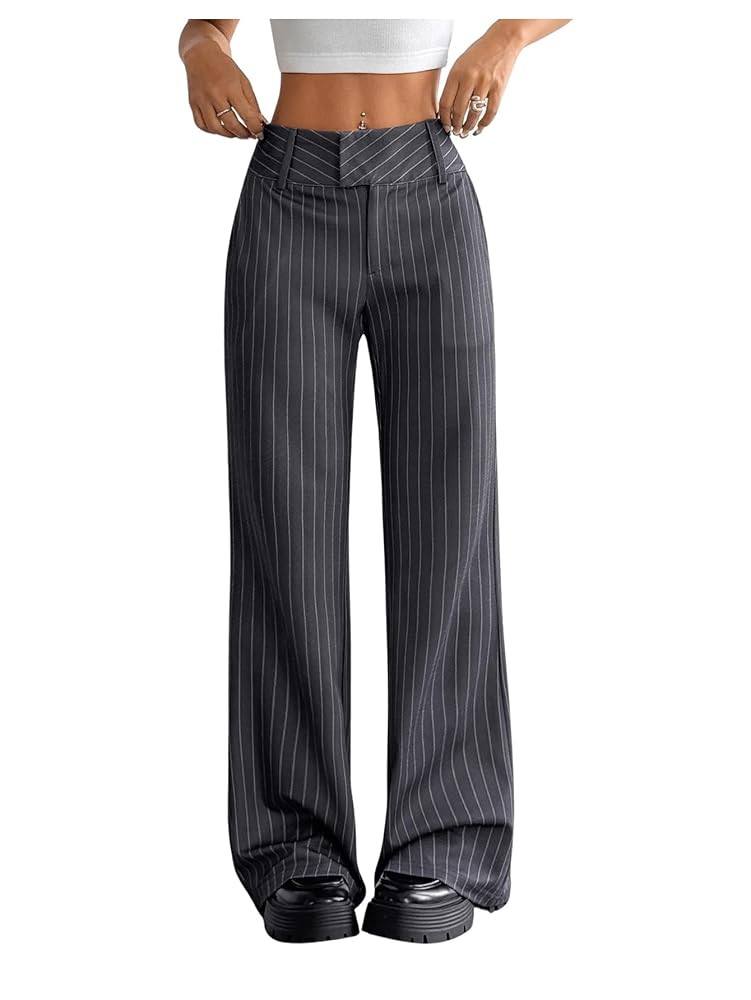 Floerns Women's Striped Print High Waisted Dress Pants Straight Leg Work Suit Pants | Amazon (US)