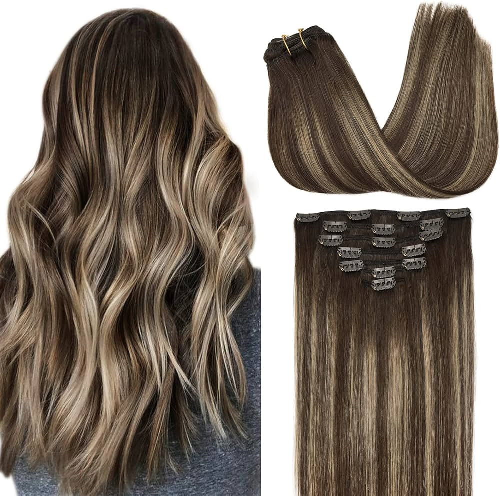 GOO GOO Clip-in Hair Extensions for Women, Soft & Natural, Handmade Real Human Hair Extensions, C... | Amazon (US)