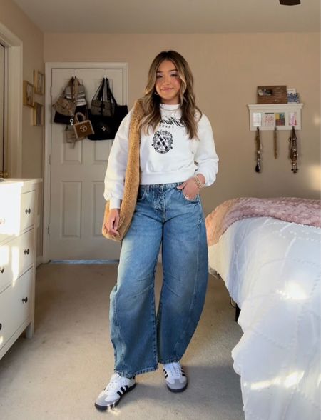 Casual spring outfit, free people barrel jeans, barrel jeans outfit, adidas sambas, barrel jeans, balloon jeans, Abercrombie 

#LTKSeasonal #LTKstyletip