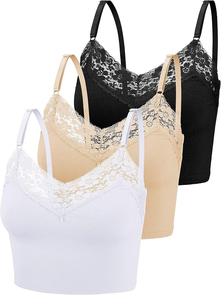 3 Pcs Lace Bralette Women Lace Cami Crop Tops Tank Top Lace Half Camisole Bra Adjustable Spaghett... | Amazon (US)