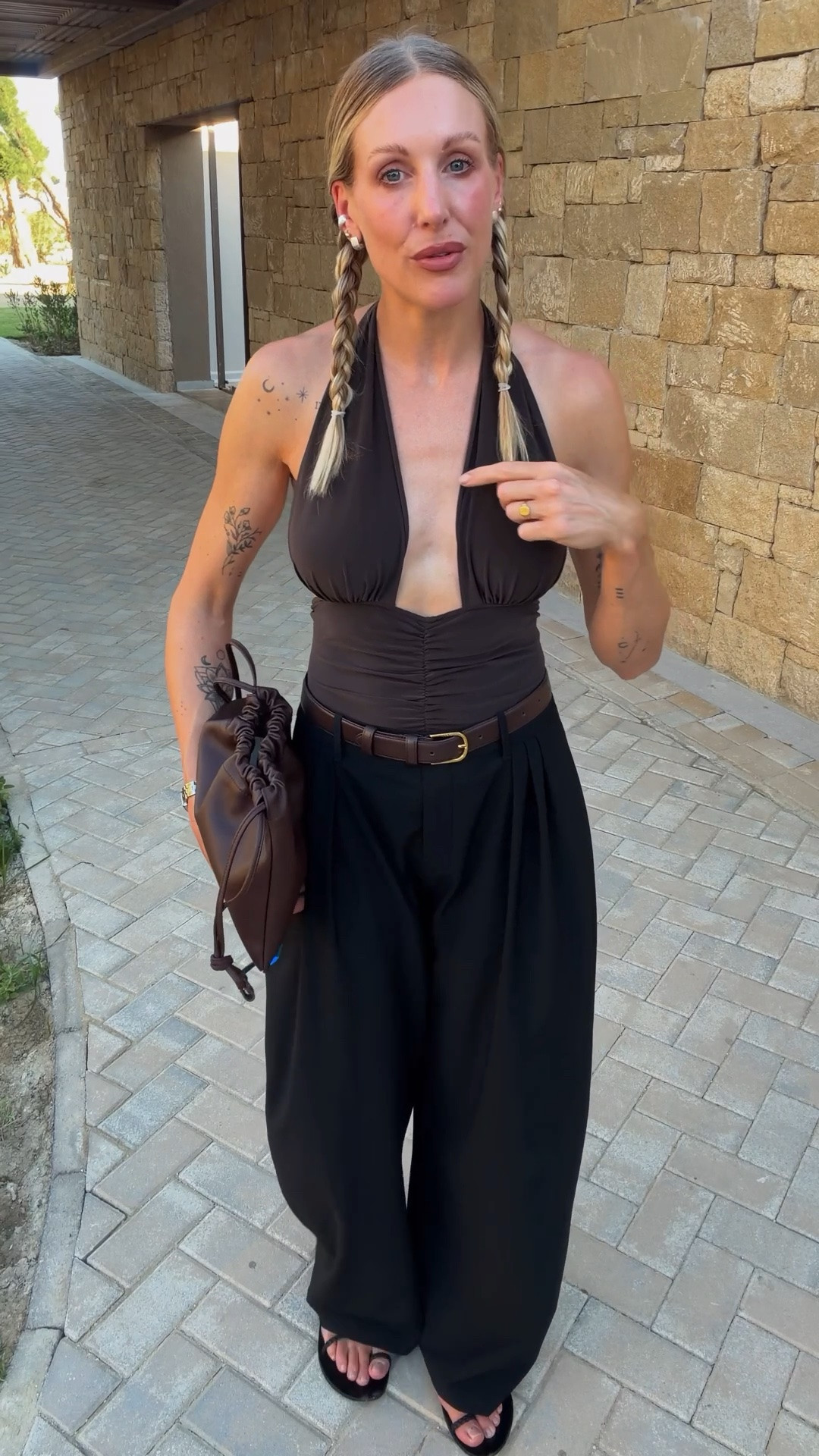 Holiday outfit 

What I’m wearing in Greece 🇬🇷 dinner outfit

I feel the most sexy when I mix something feminine that shows a little skin with masculine tailored pieces. 

Brown backless bodysuit
Zara barrel leg trousers
Ancient Greek sandals

#LTKuk #LTKsummer #LTKstyletip