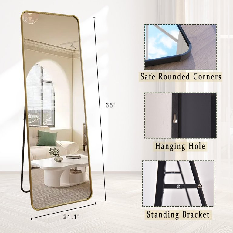 BEAUTYPEAK Full Length Mirror 21x64 Rectangle Floor Mirror with Rounded Corners,Black | Walmart (US)