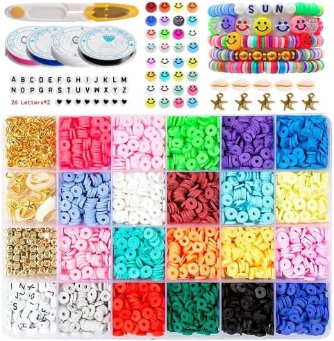 Amazon.com: sucojrff 5000pcs Flat Clay Heishi Beads with Smiley Face Beads for Jewelry Bracelets ... | Amazon (US)