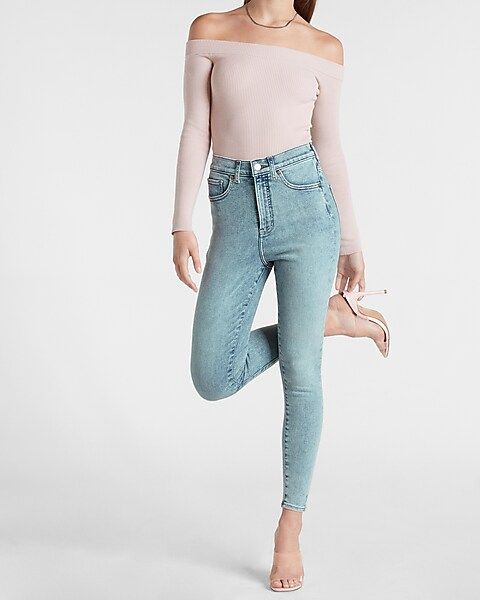 Super High Waisted Cropped Light Wash Skinny Jeans | Express
