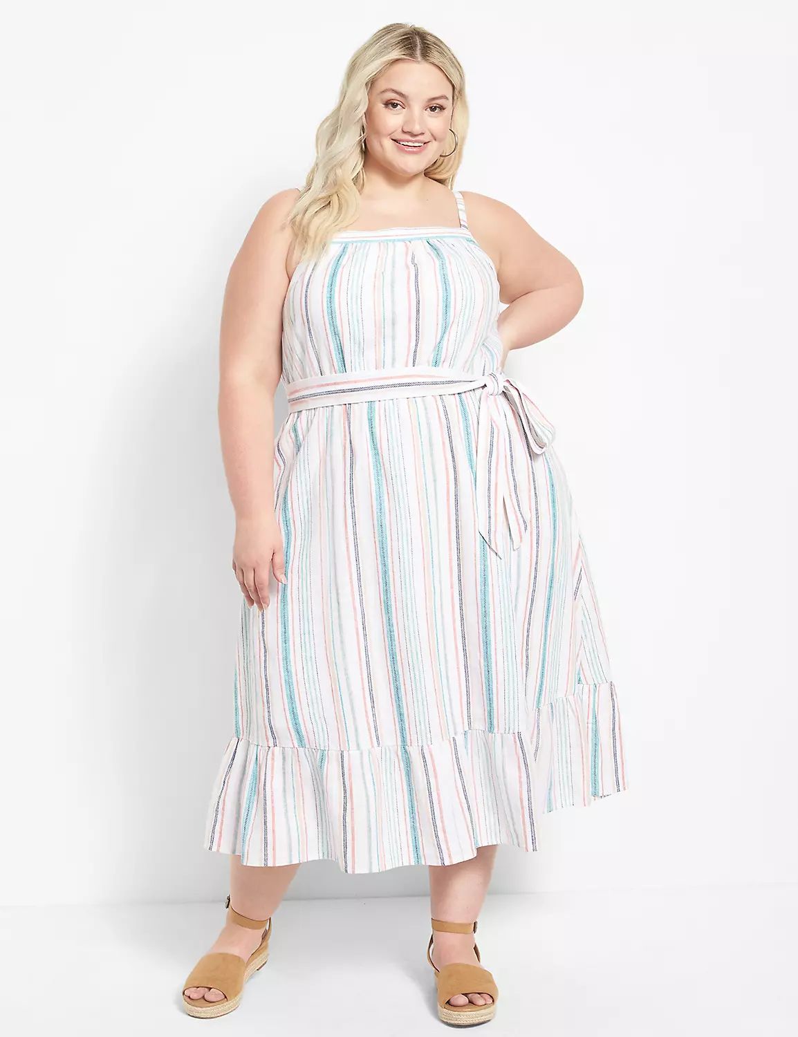 Square-Neck Belted Tiered Dress | LaneBryant | Lane Bryant (US)