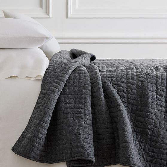 Jersey Blanket, Full/Queen, Charcoal | West Elm (US)