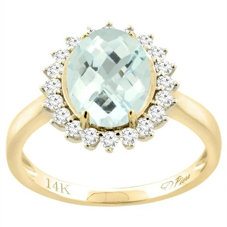 14K Yellow Gold Diamond Natural Aquamarine Engagement Ring Oval 10x8mm, size 5 | Walmart (US)