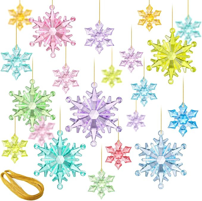 51 Pcs Colorful Snowflake Ornaments Acrylic Snowflake Pendants for Christmas Tree Wedding Party W... | Amazon (US)