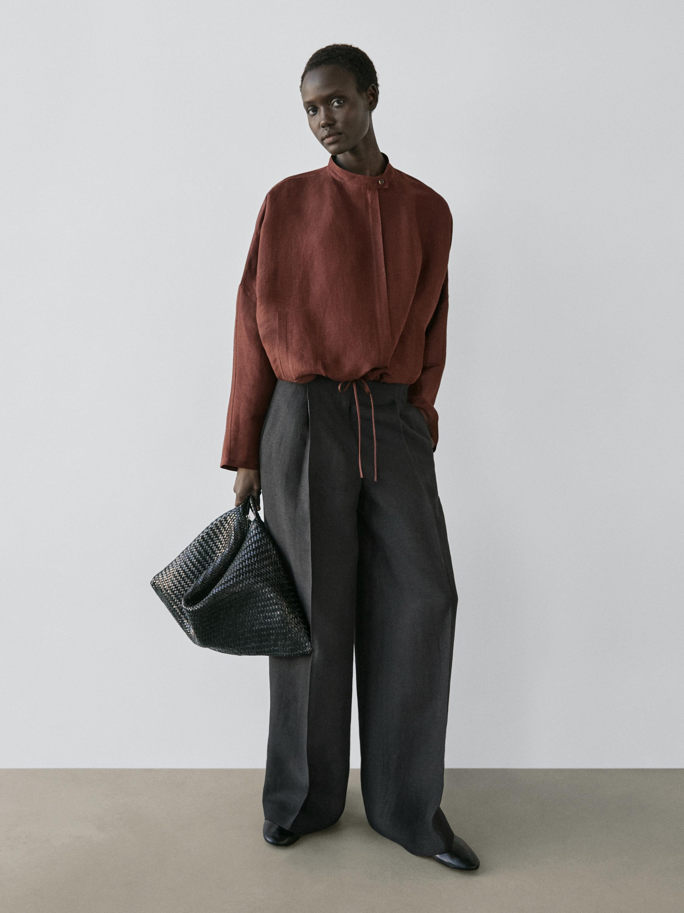 Flowing linen suit trousers | Massimo Dutti UK