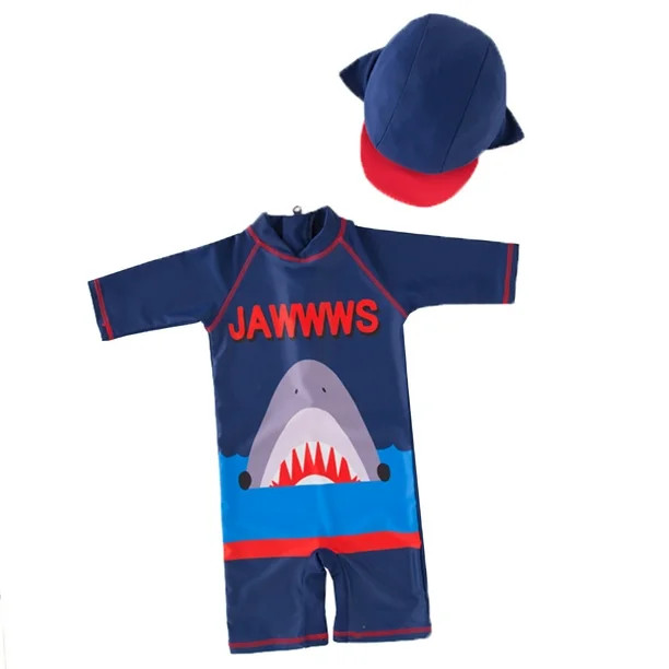 Kid Boys Chic Animals Printed One-Piece Rash Guard with Sun Hat 2pcs Swimsuit Pool Swimwear Beach... | Walmart (US)