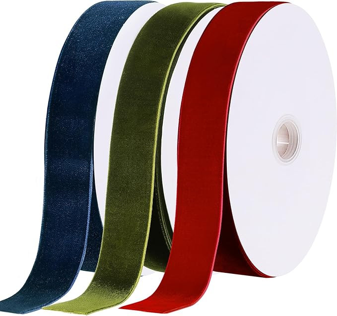 Yilloog 3 Rolls Christmas Velvet Ribbon Single Face Vintage Velvet Ribbon for Christmas Tree Wrea... | Amazon (US)