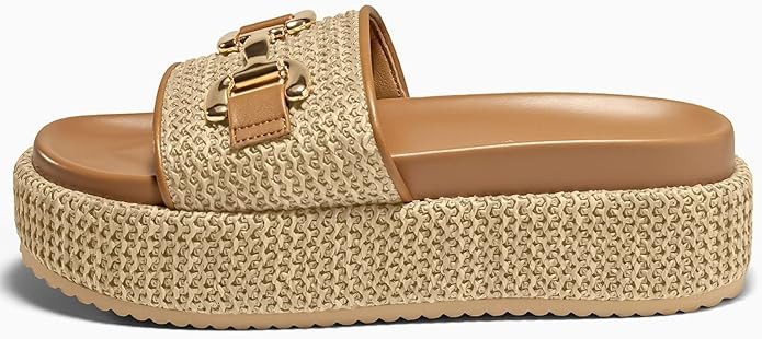 Coutgo Womens Platform Sandals Raffia Espadrilles Metal Chain Slip on Open Toe Cute Beach Slide S... | Amazon (US)