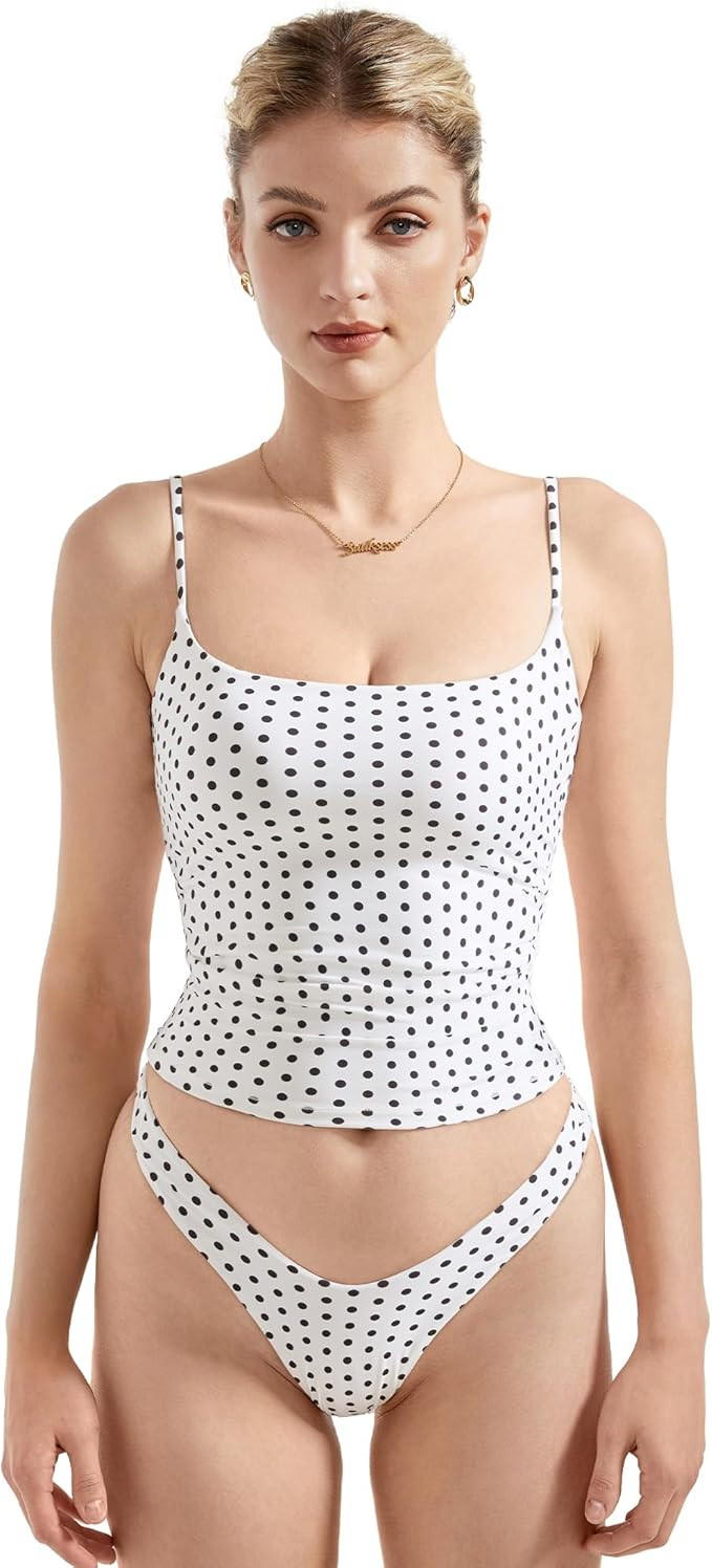 SUUKSESS Women Double Line Square Neck Tank Top Summer Y2K Going Out Basic Cami Shirt | Amazon (US)
